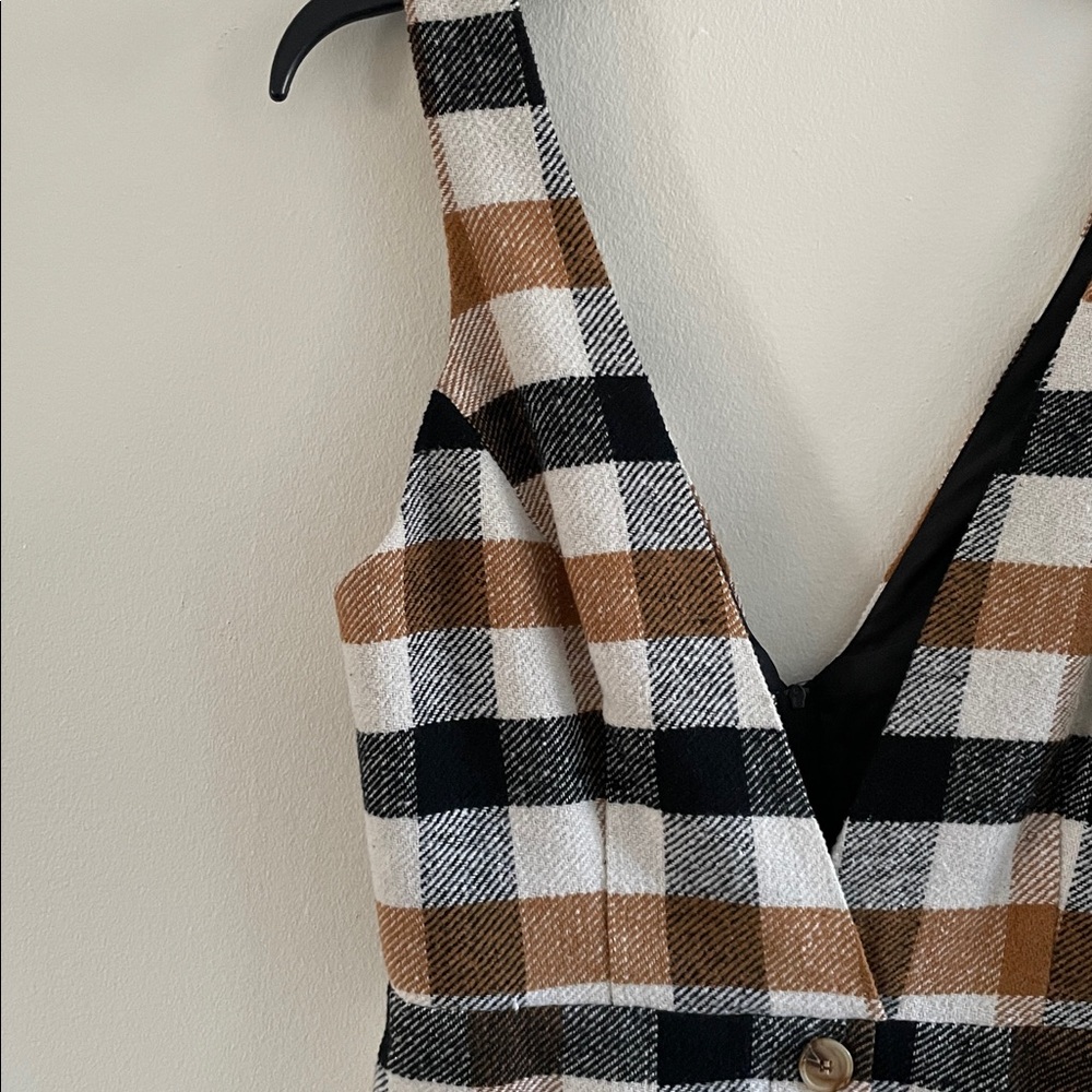 Miss Selfridge Camel Check Pinafore Dress Jumper Petite XS UK 8 US 4 - Picture 7 of 12